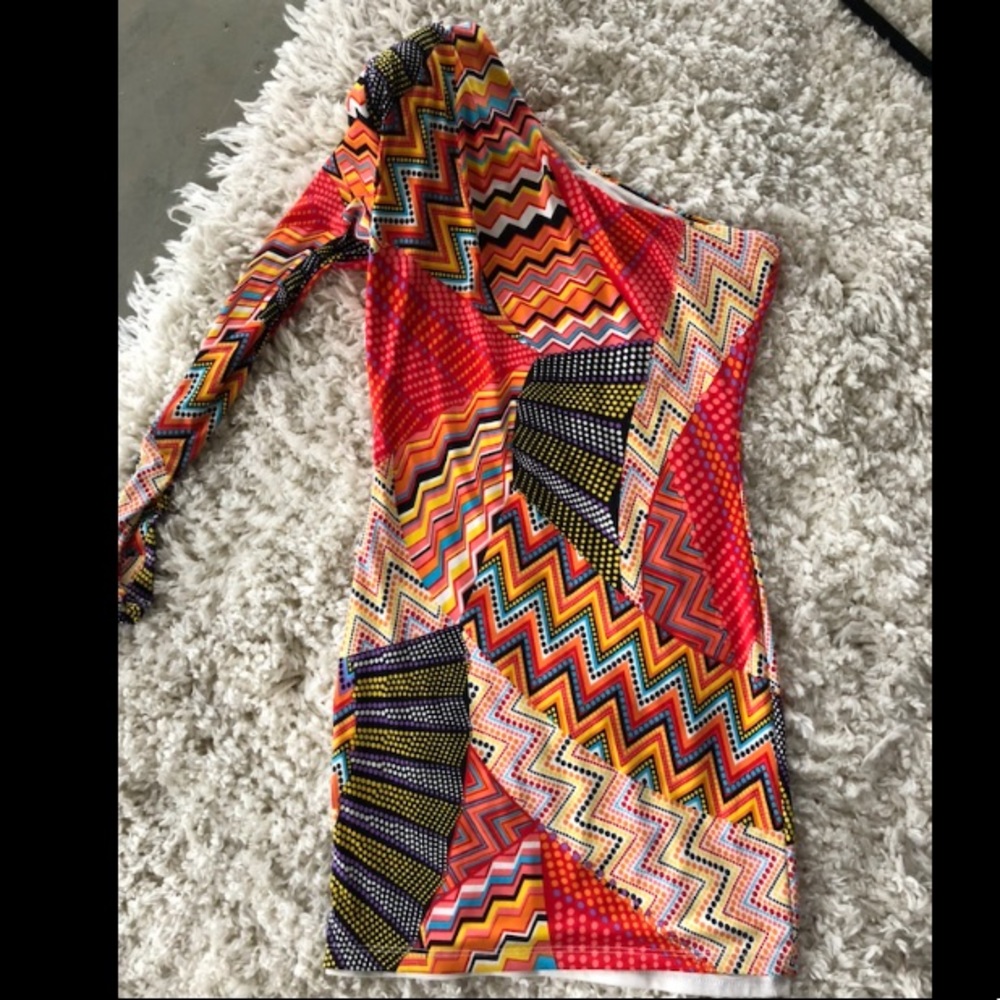 Unique Asymmetrical Colorful One Shoulder Dress